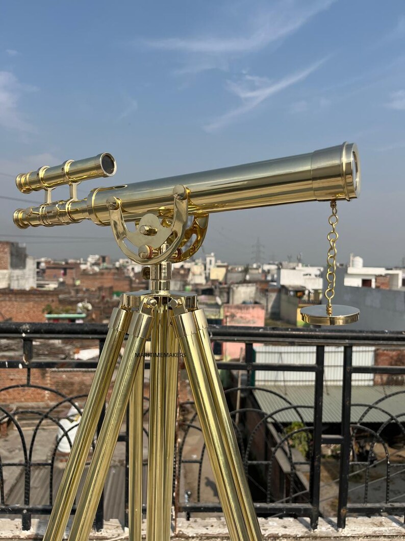Double Barrel Brass Floor Standing Telescope 40" with All-Brass Tripod Stand view 11