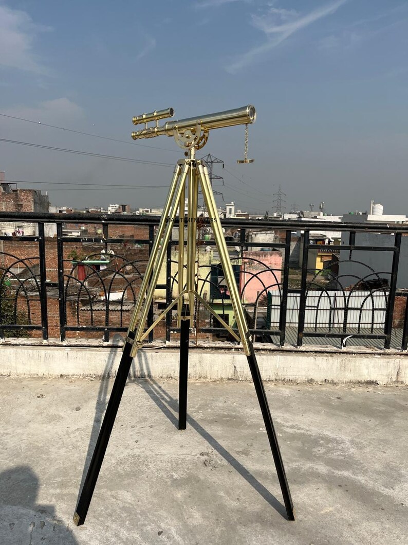 Double Barrel Brass Floor Standing Telescope 40" with All-Brass Tripod Stand view 15