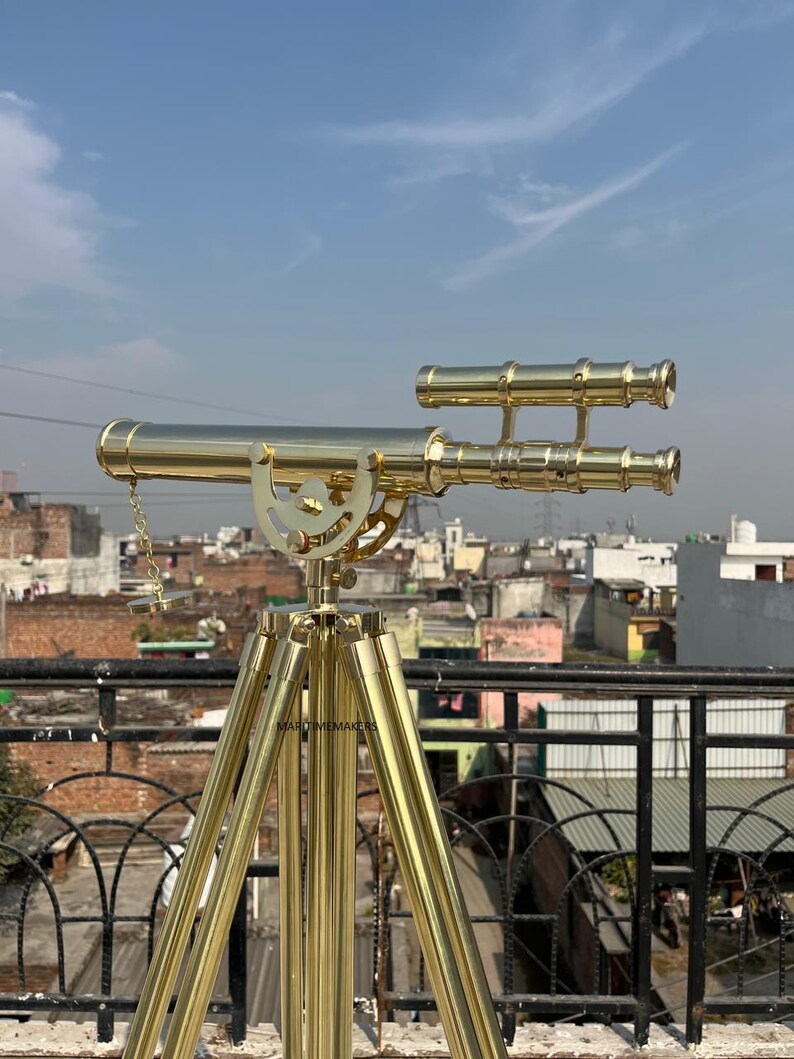 Double Barrel Brass Floor Standing Telescope 40" with All-Brass Tripod Stand view 16