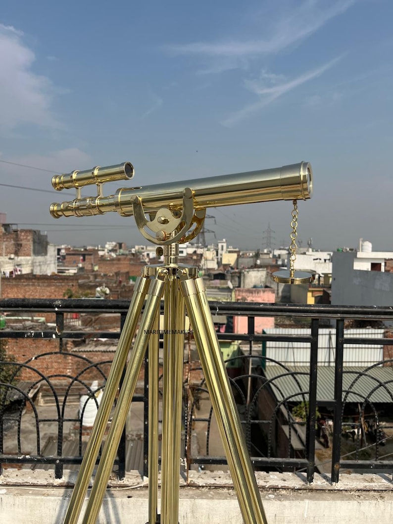 Double Barrel Brass Floor Standing Telescope 40" with All-Brass Tripod Stand view 20