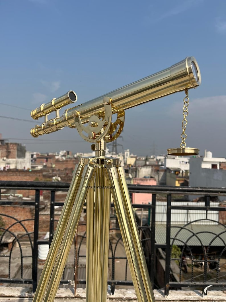 Double Barrel Brass Floor Standing Telescope 40" with All-Brass Tripod Stand view 21