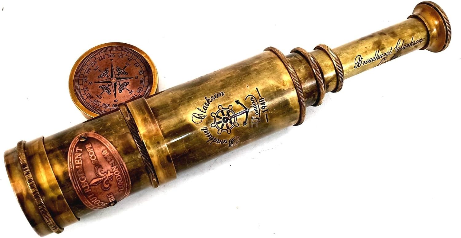Brass Spyglass Telescope 19" with Round Leather Case view 4