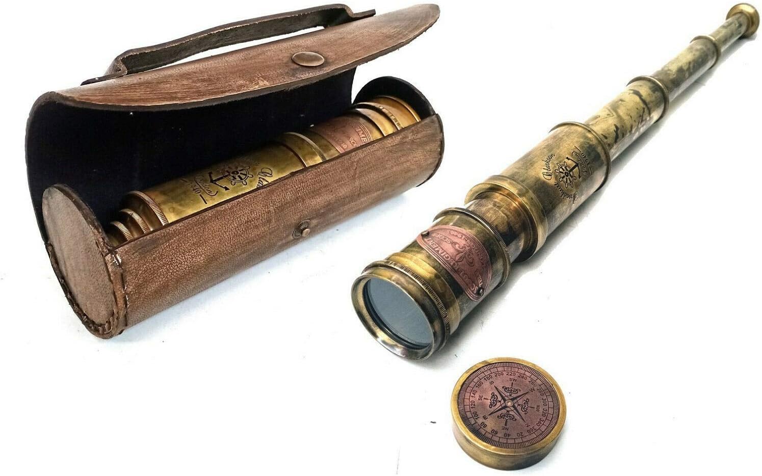 Brass Spyglass Telescope 19" with Round Leather Case view 9