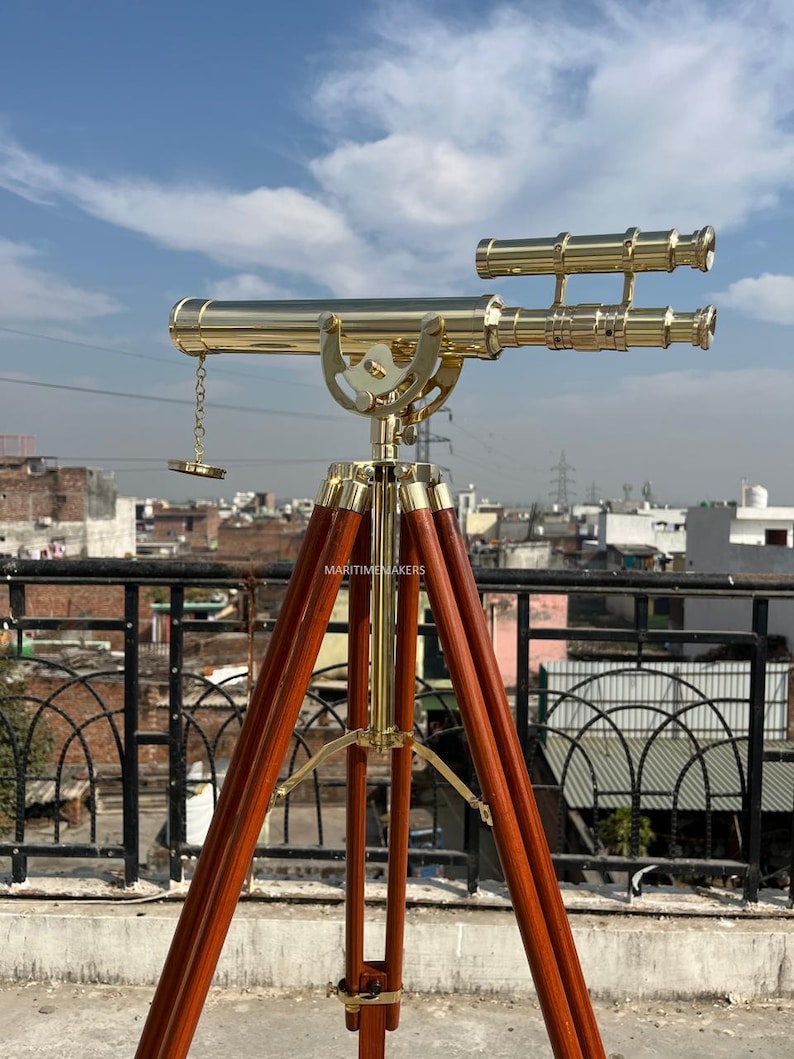 Double Barrel Brass Floor Standing Telescope 50" with No Case view 9