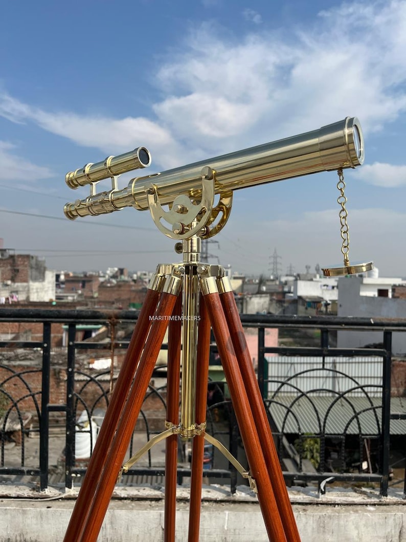 Double Barrel Brass Floor Standing Telescope 50" with No Case view 10