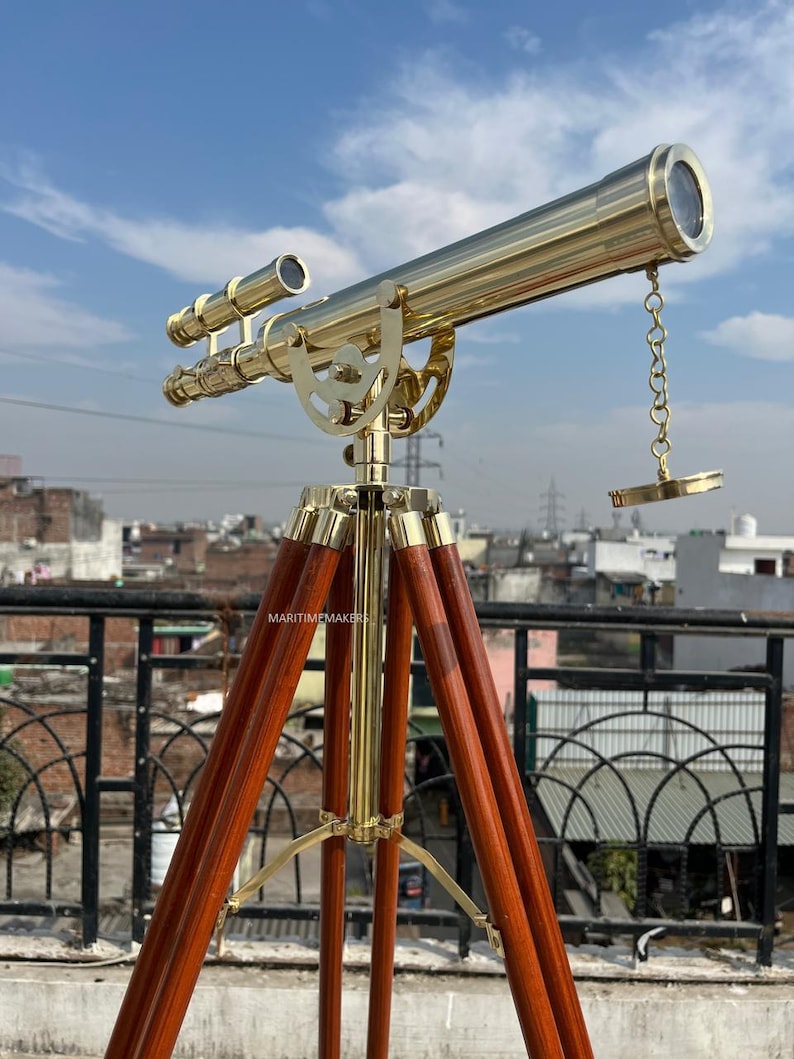 Double Barrel Brass Floor Standing Telescope 50" with No Case view 11