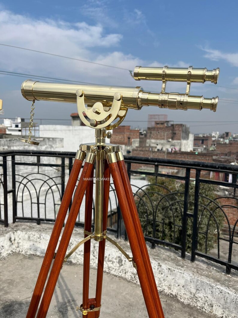 Double Barrel Brass Floor Standing Telescope 50" with No Case view 19