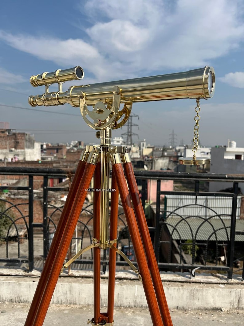 Double Barrel Brass Floor Standing Telescope 50" with No Case view 21