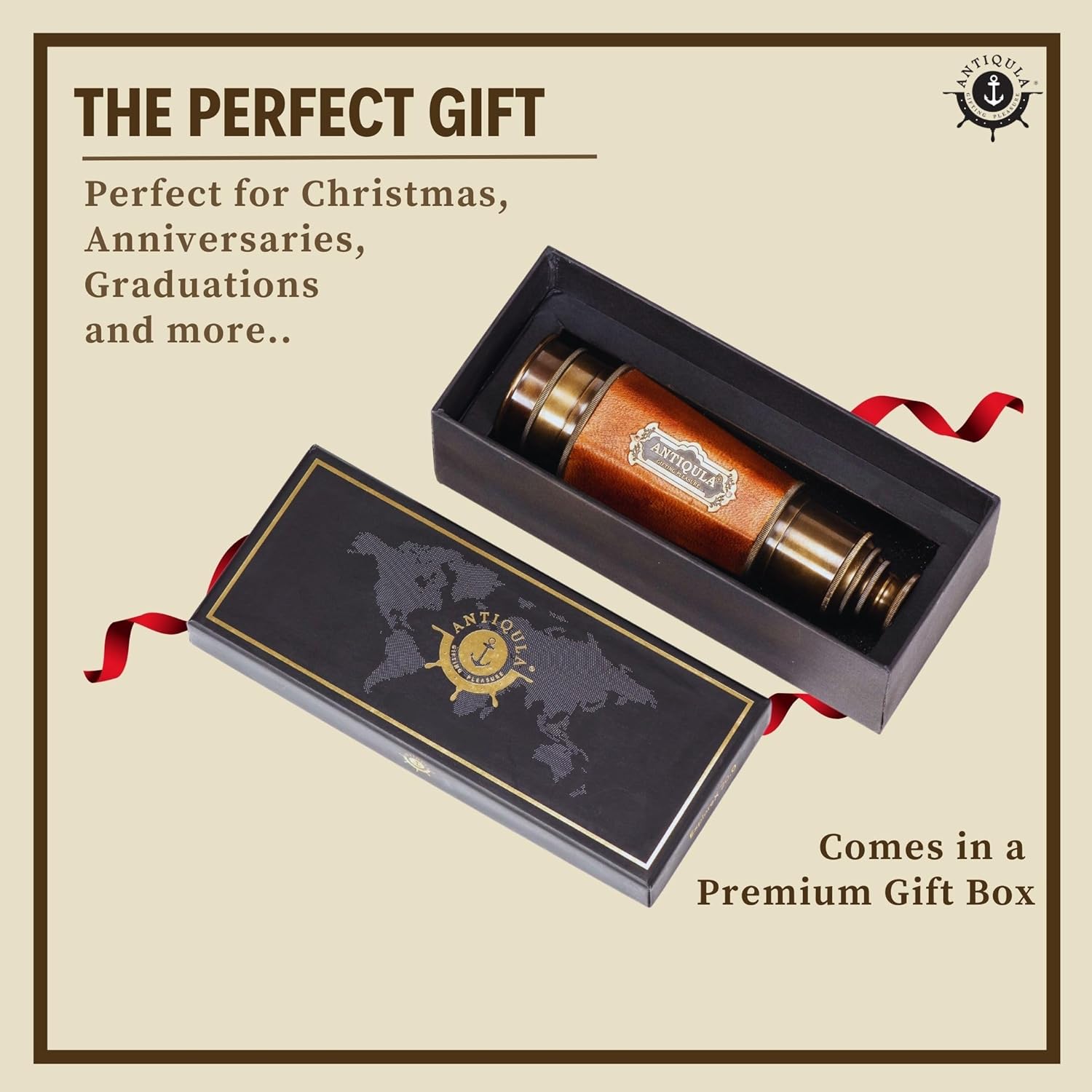 Brass Spyglass Telescope 20" with Black Gift Box with Telescope Stencil view 2