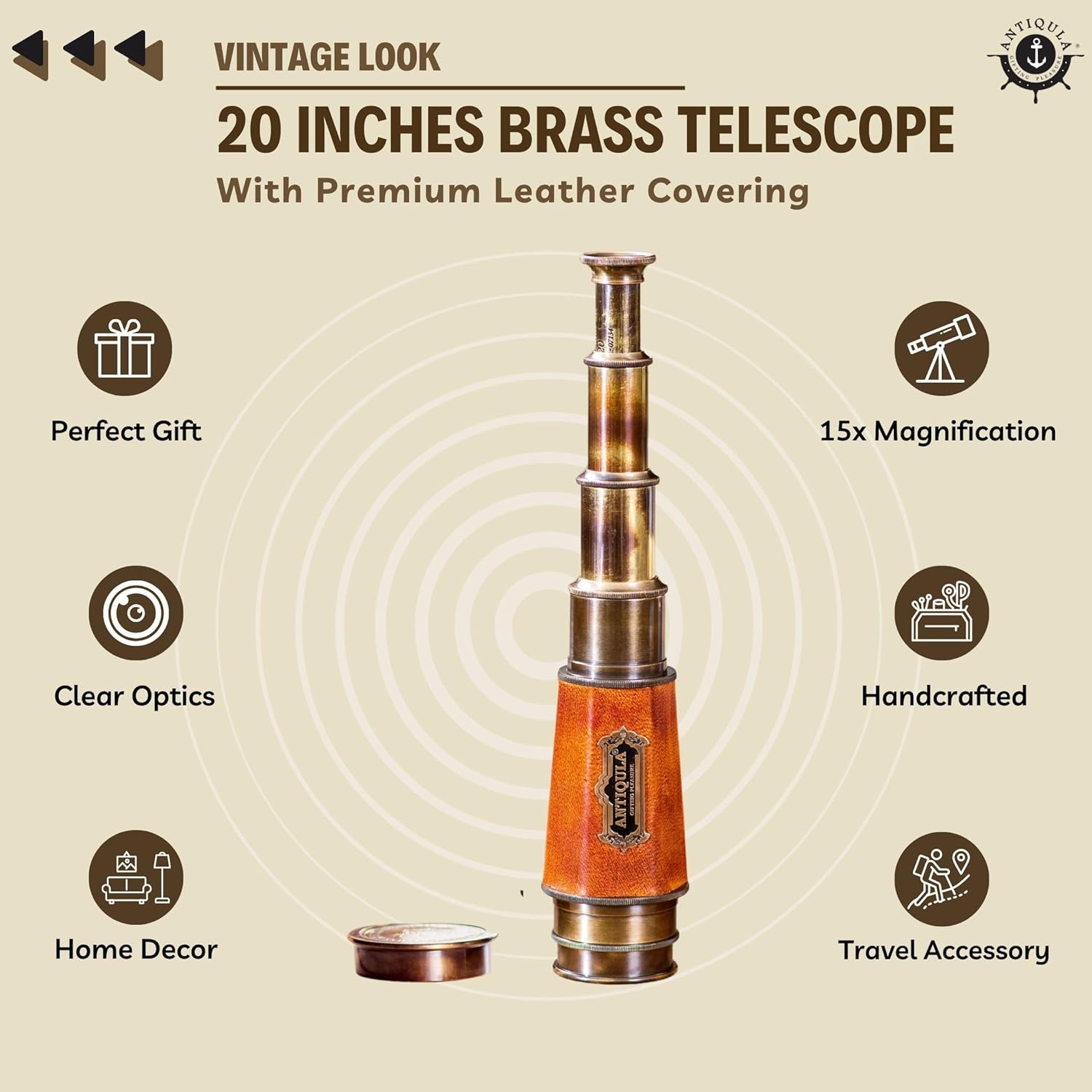 Brass Spyglass Telescope 20" with Black Gift Box with Telescope Stencil view 3