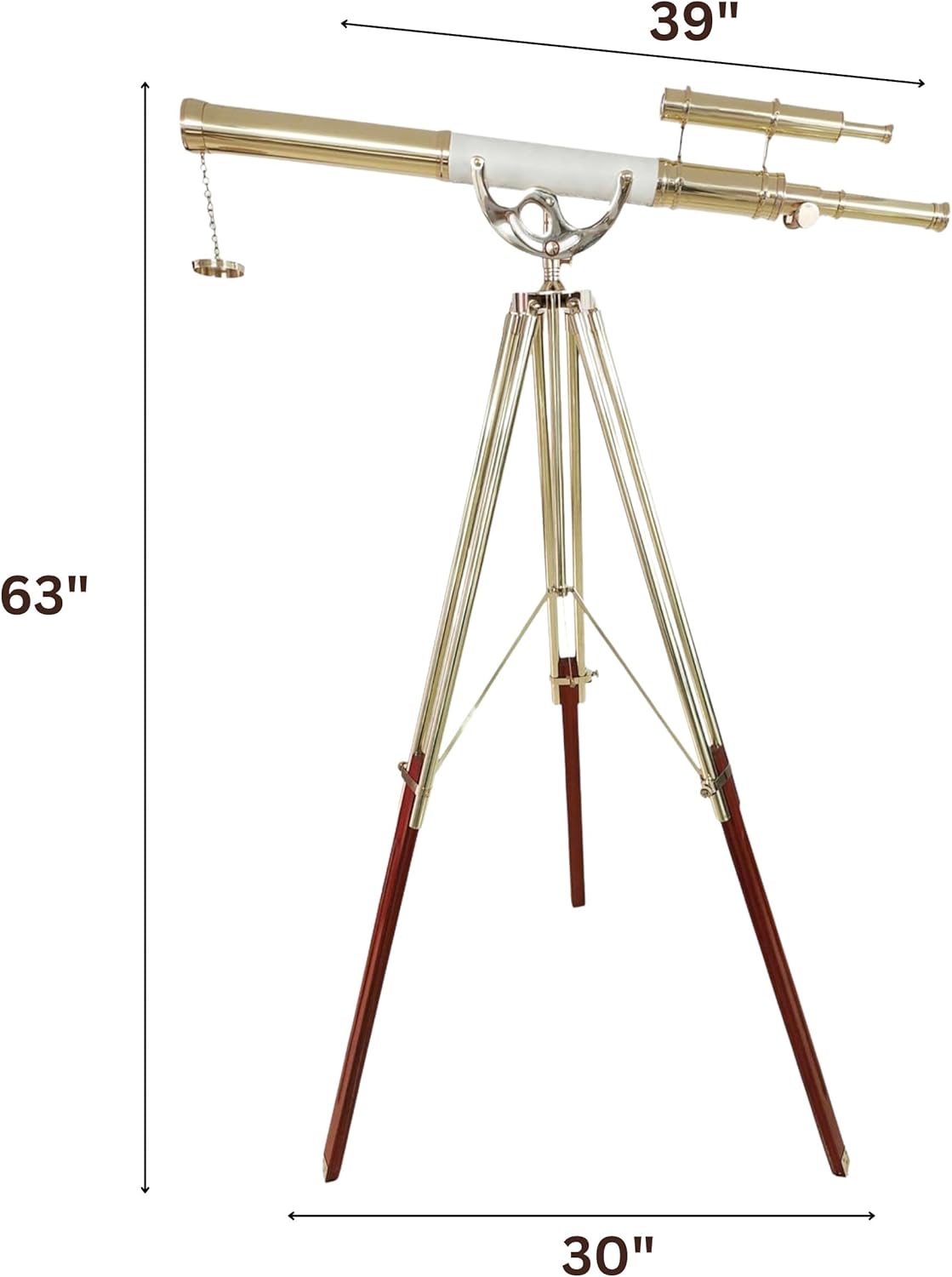 Double Barrel Brass & Leather Floor Standing Telescope 63" with Brass Tripod Stand with Wooden Base view 4