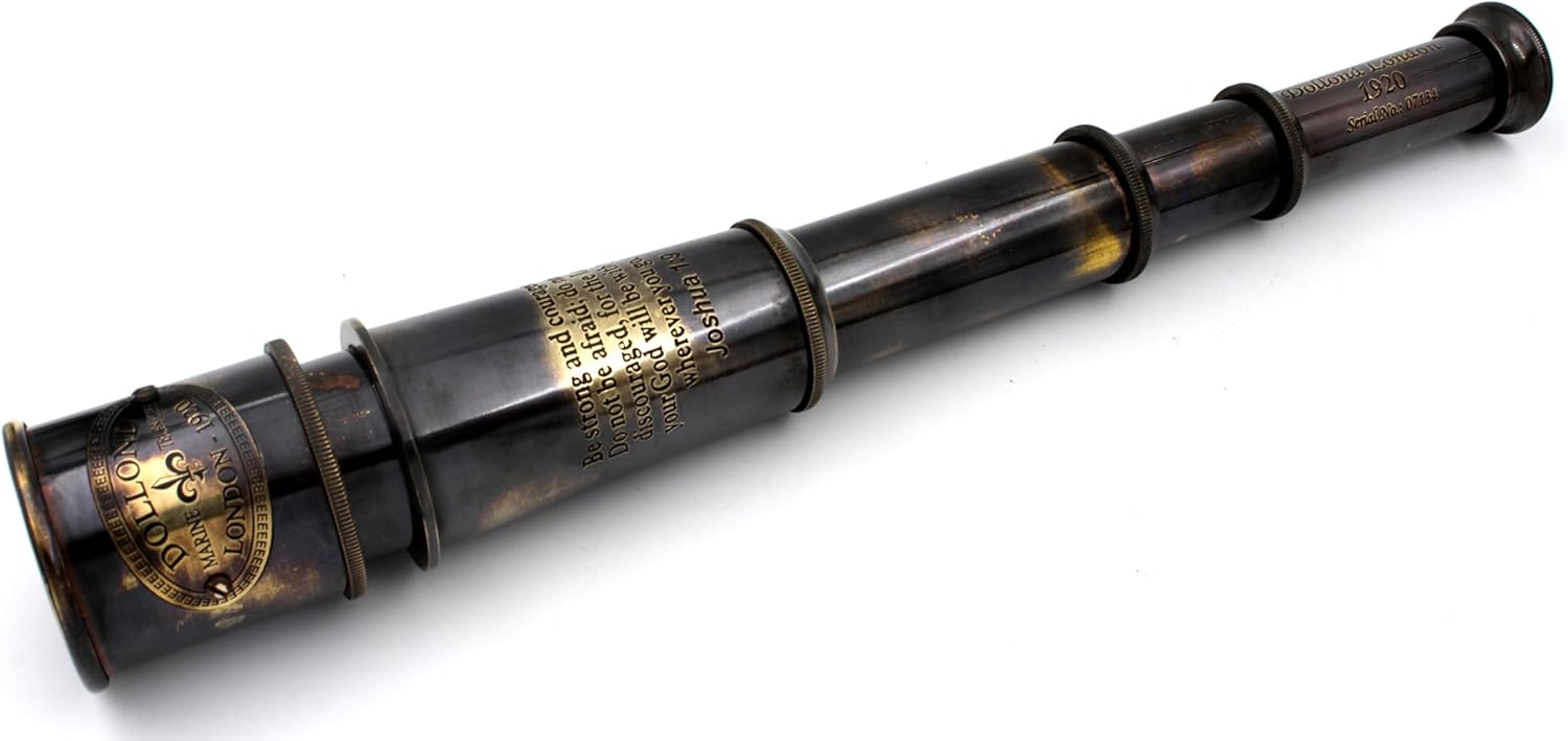 Engraved Joshua 1:9 Brass Spyglass 16" with Wooden Box view 3