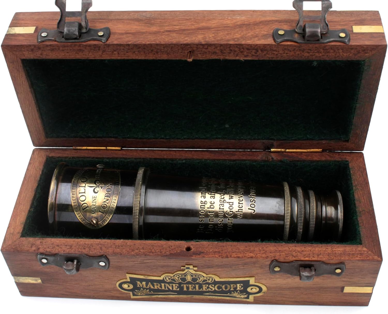 Engraved Joshua 1:9 Brass Spyglass 16" with Wooden Box view 6