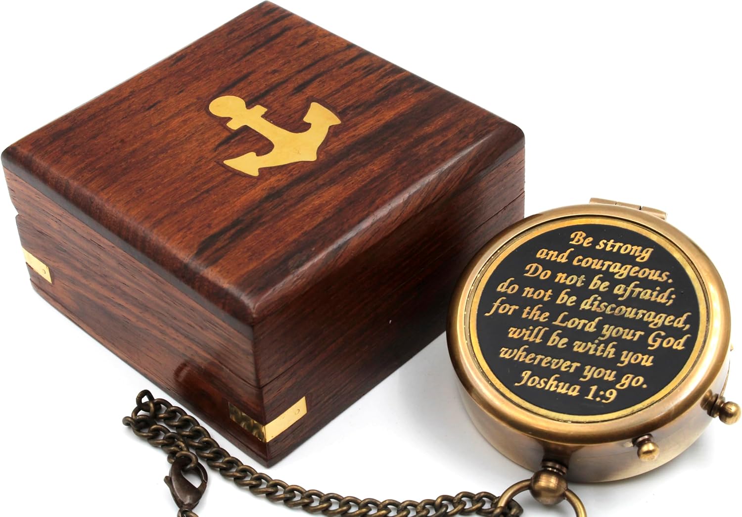 Engraved Joshua 1:9 Brass Spyglass 16" with Wooden Box view 8