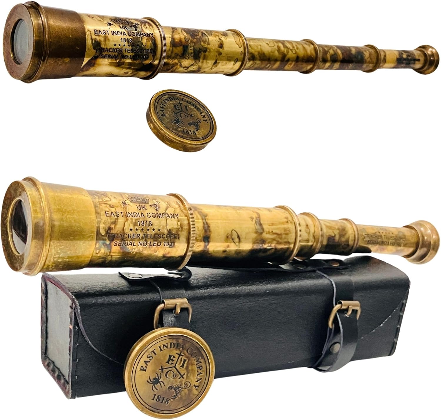 Brass Spyglass Telescope 32" with Leather Case view 10