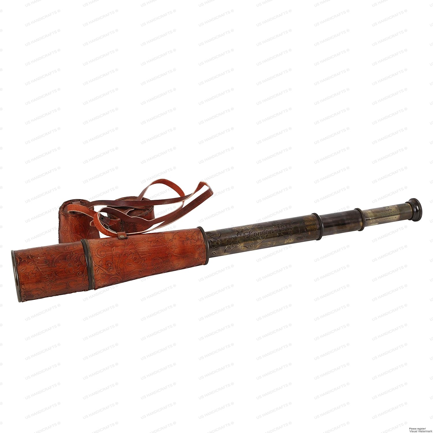 Brass Spyglass Telescope 32" with Leather Case with Sling Belt view 4