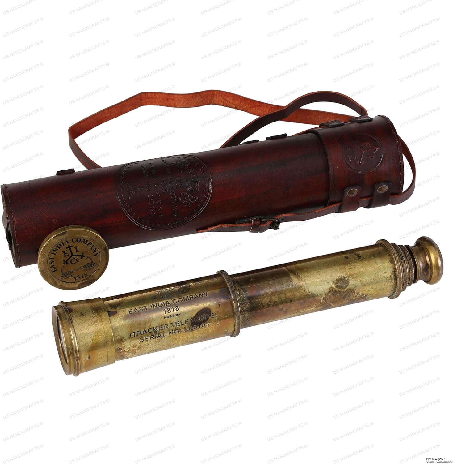 Brass Spyglass Telescope 32" with Leather Case with Sling Belt view 5