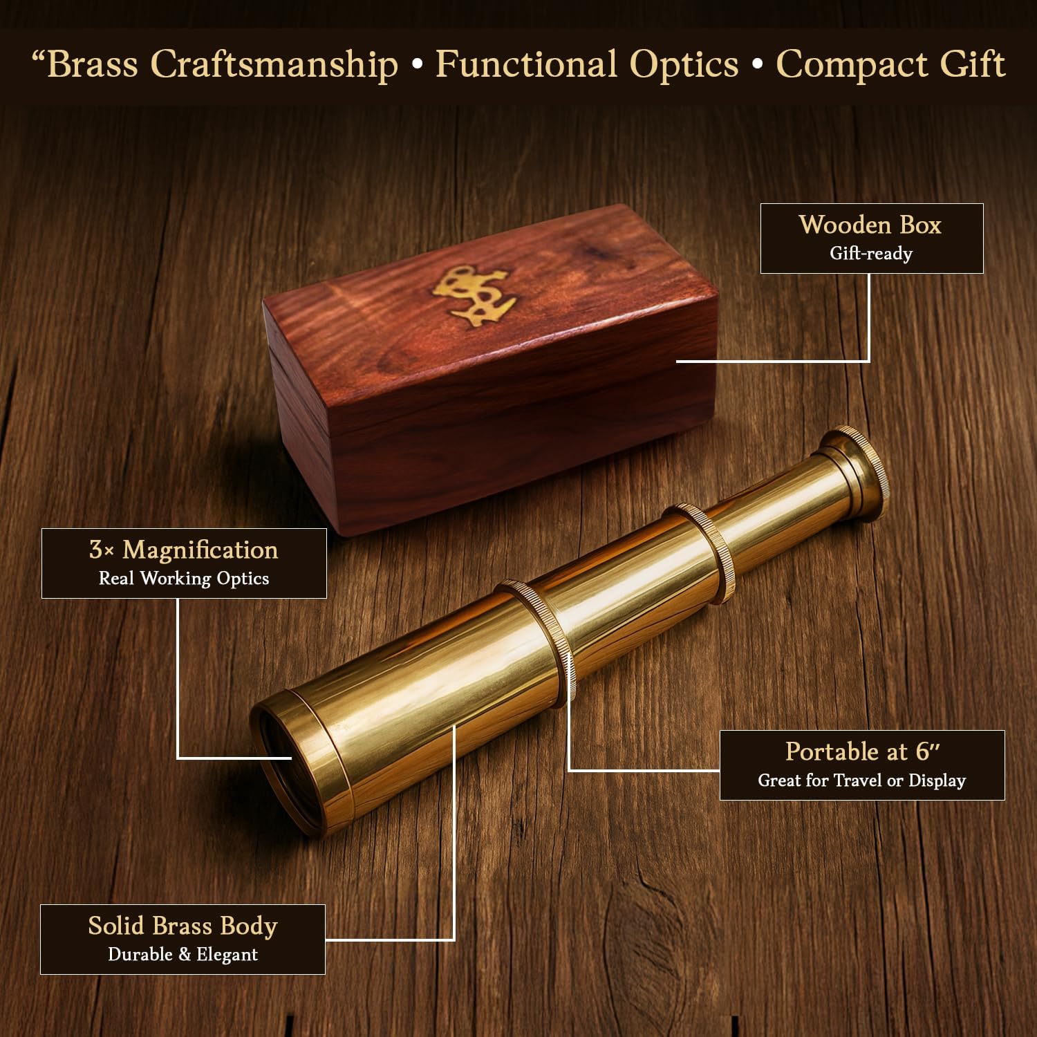 Brass Spyglass Telescope 6" for Kids view 3