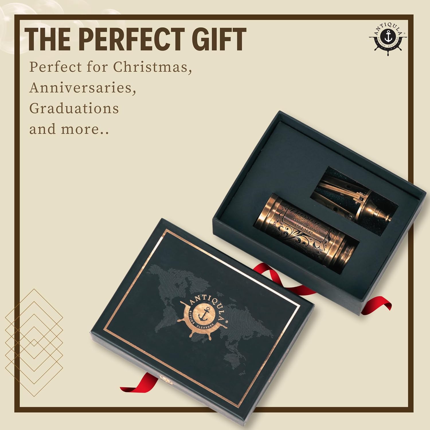 Brass Floor Standing Telescope 7" with Black Gift Box + Detachable Brass Tripod Stand view 4