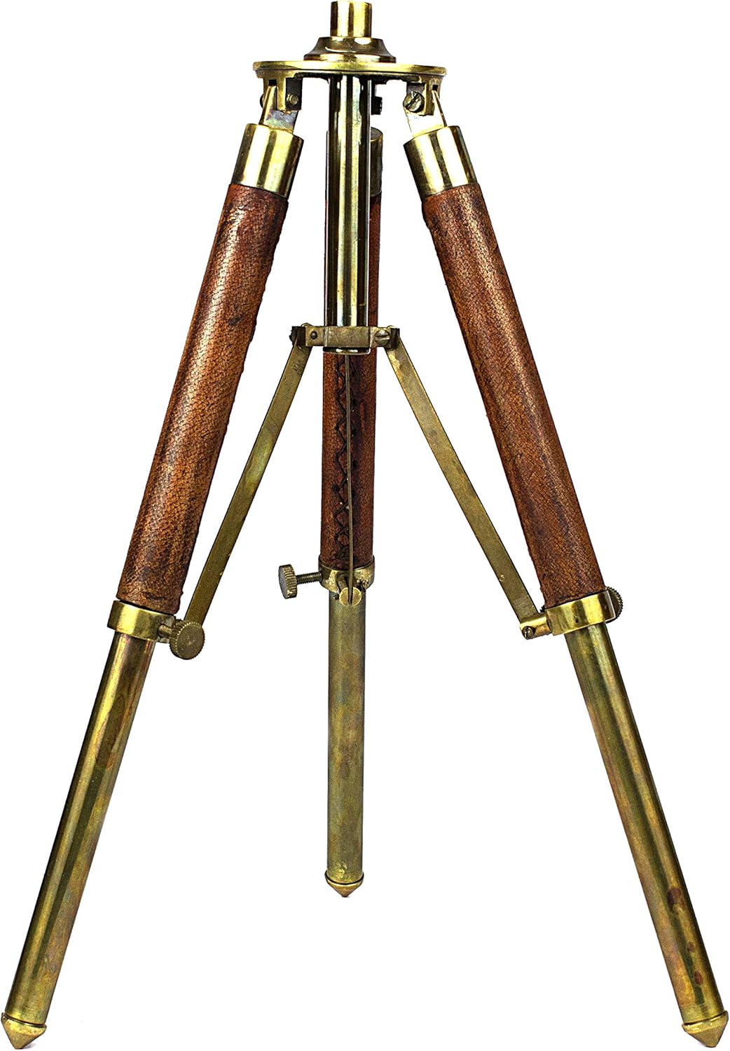 Double Barrel Brass & Leather Floor Standing Telescope 14" with Tripod Stand view 7