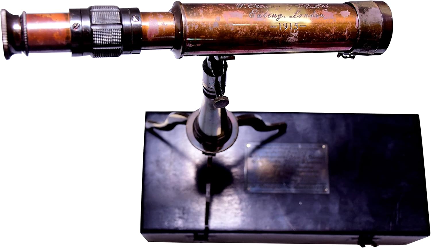 Brass Floor Standing Telescope 10" with Wooden Box + Foldable Brass Tripod Stand view 2