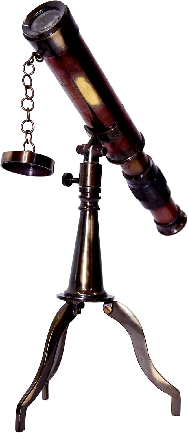 Brass Floor Standing Telescope 10" with Wooden Box + Foldable Brass Tripod Stand view 7
