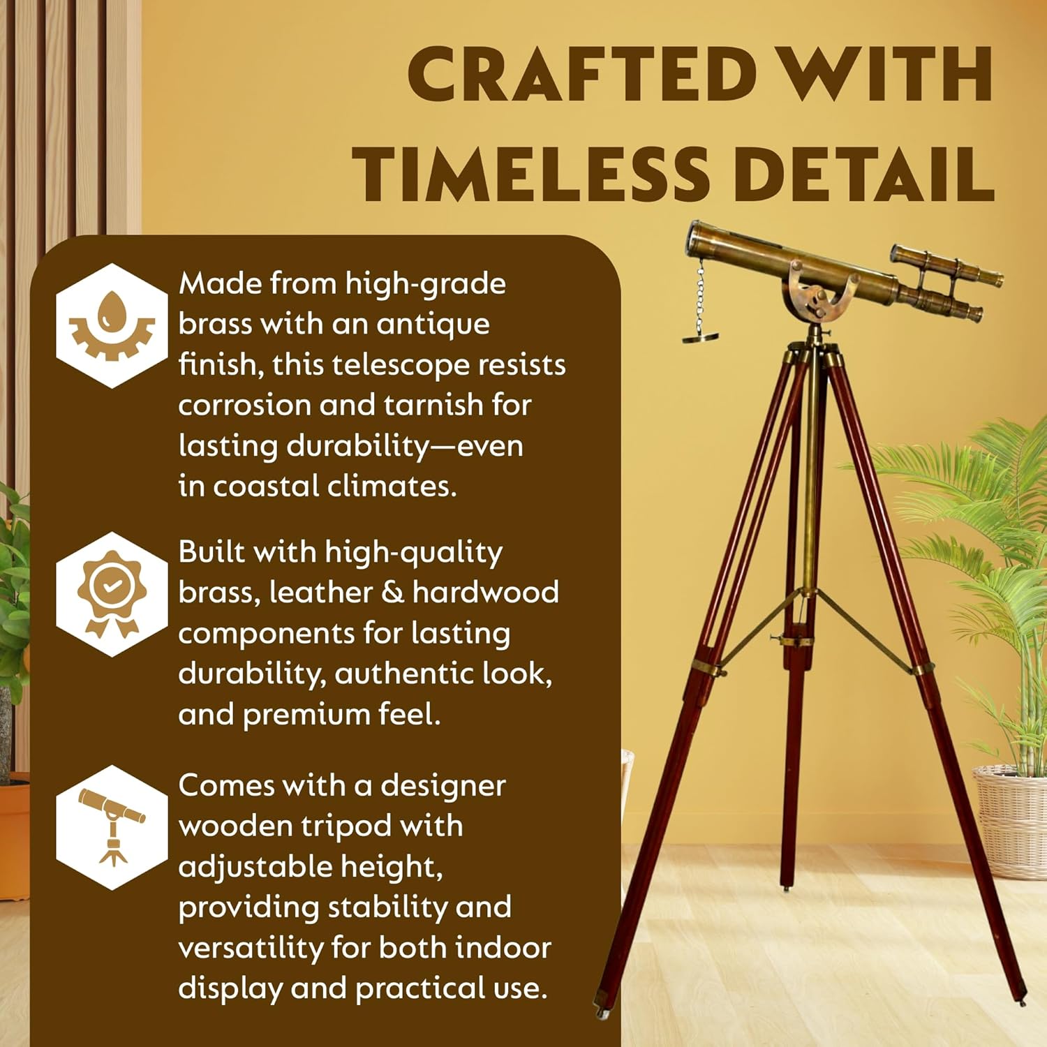 Double Barrel Brass Floor Standing Telescope 40" with Wooden Tripod view 4