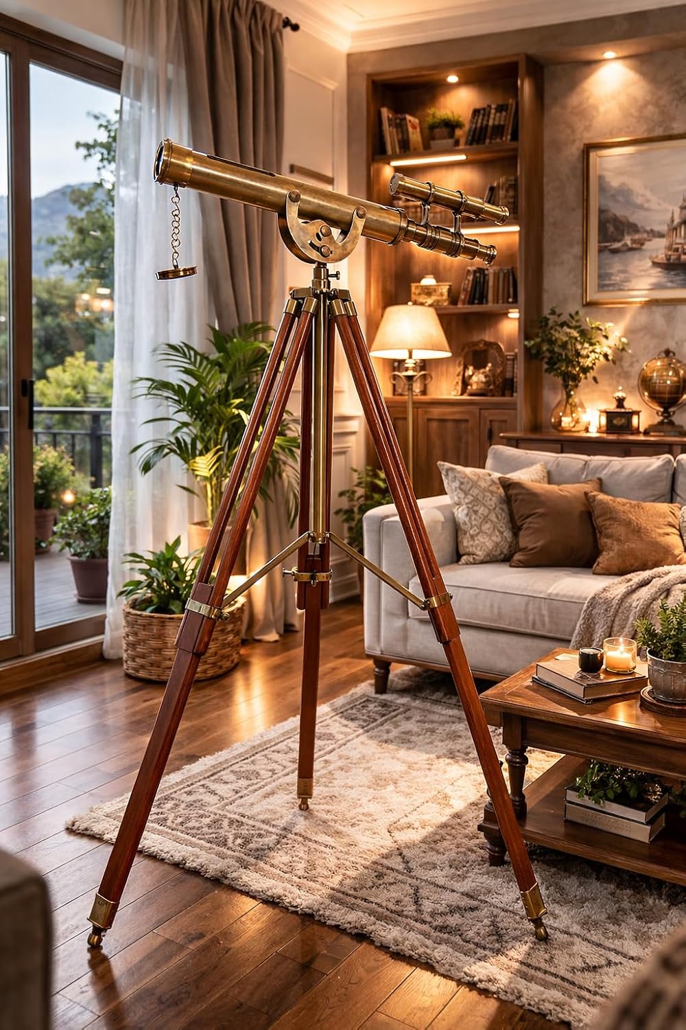 Double Barrel Brass Floor Standing Telescope 40" with Wooden Tripod view 5