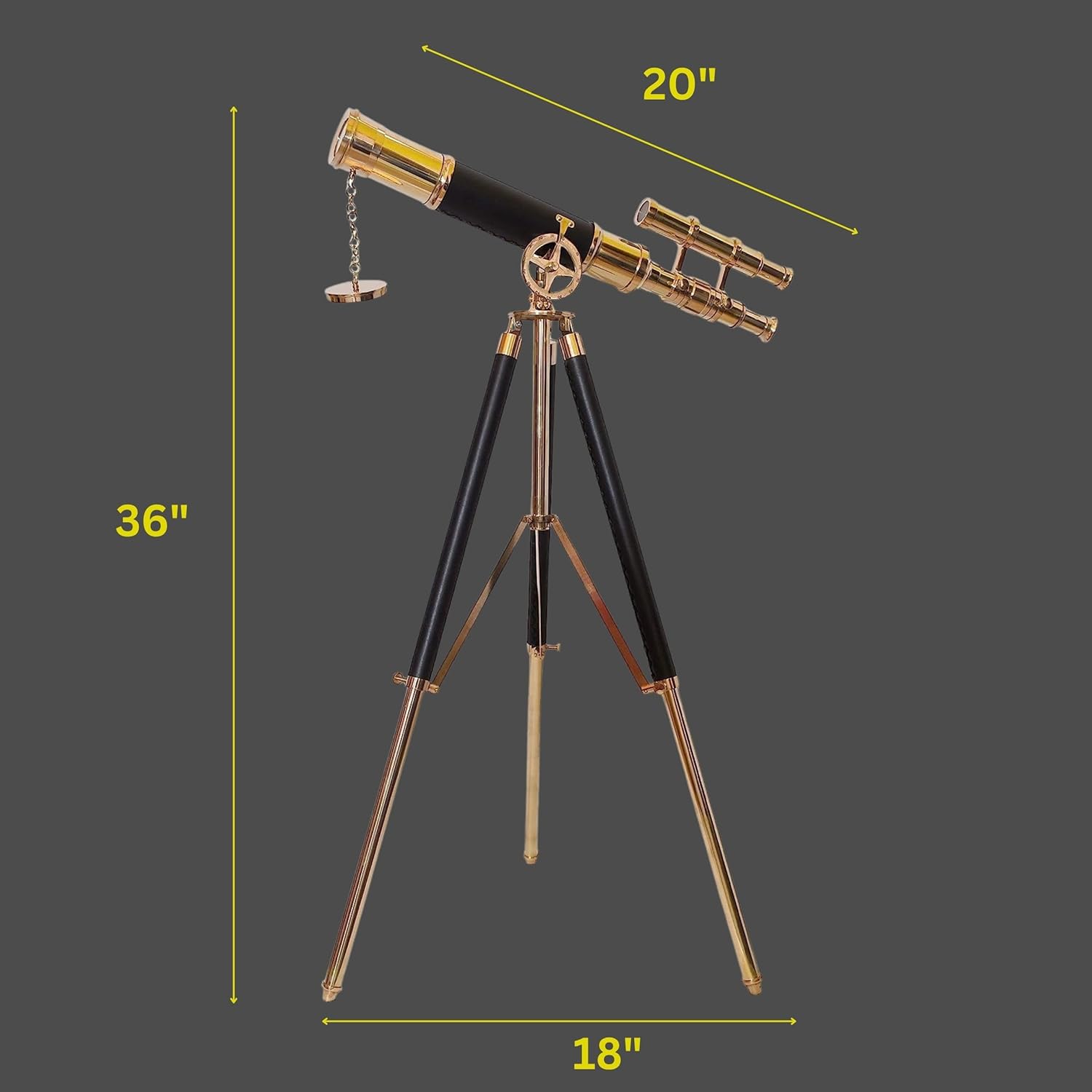 Double Barrel Brass & Leather Floor Standing Telescope 36" with Black Wooden Tripod view 3