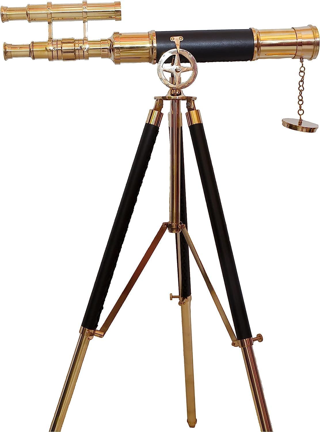 Double Barrel Brass & Leather Floor Standing Telescope 36" with Black Wooden Tripod view 4