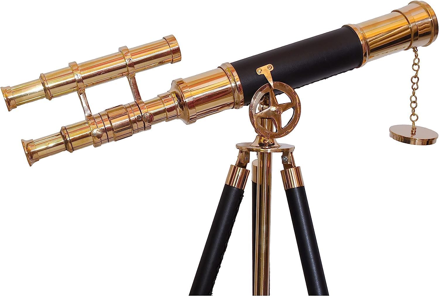 Double Barrel Brass & Leather Floor Standing Telescope 36" with Black Wooden Tripod view 10