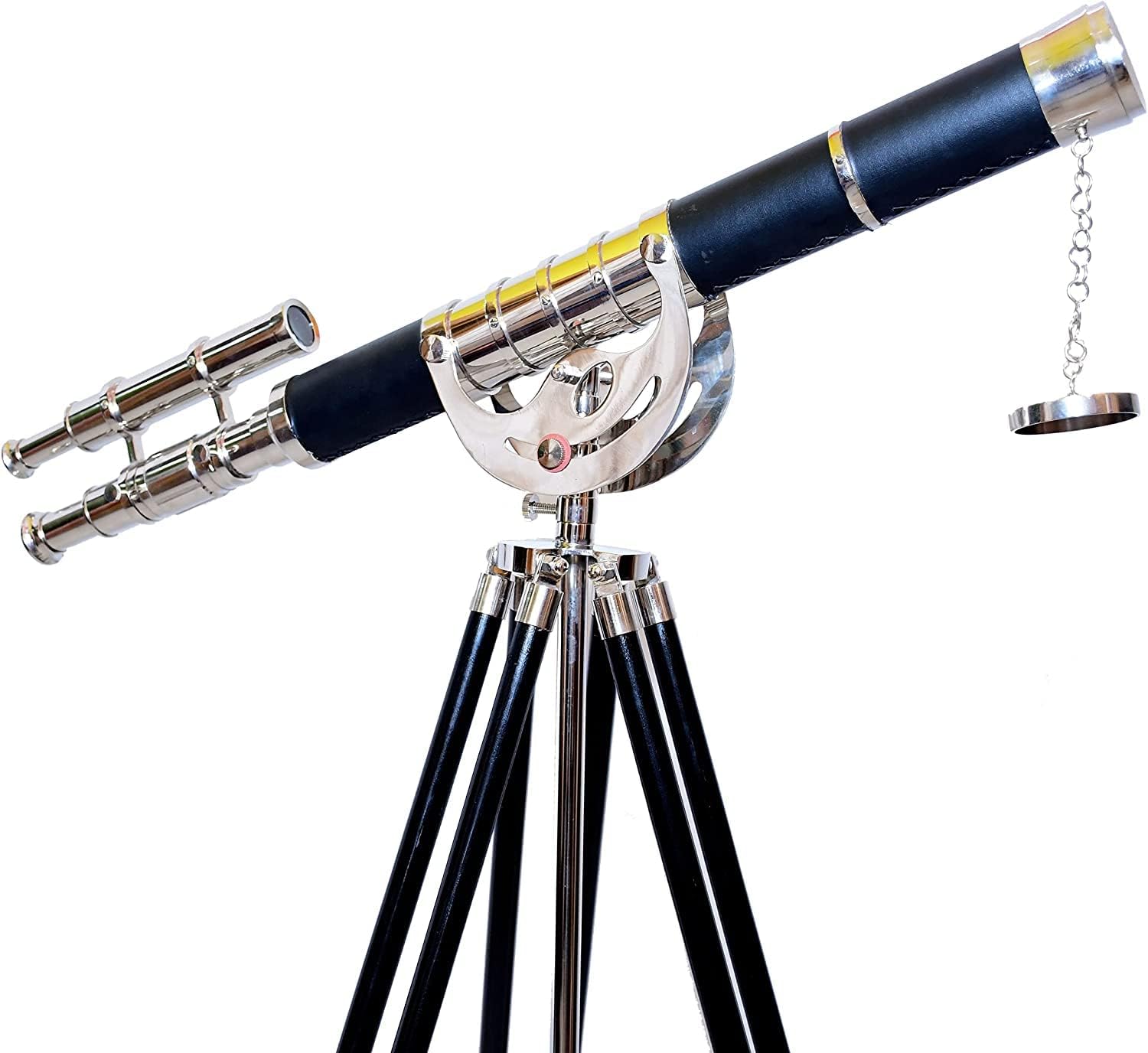 Double Barrel Chrome Finish Brass & Chrome Floor Standing Telescope 54" with Wooden Tripod view 4