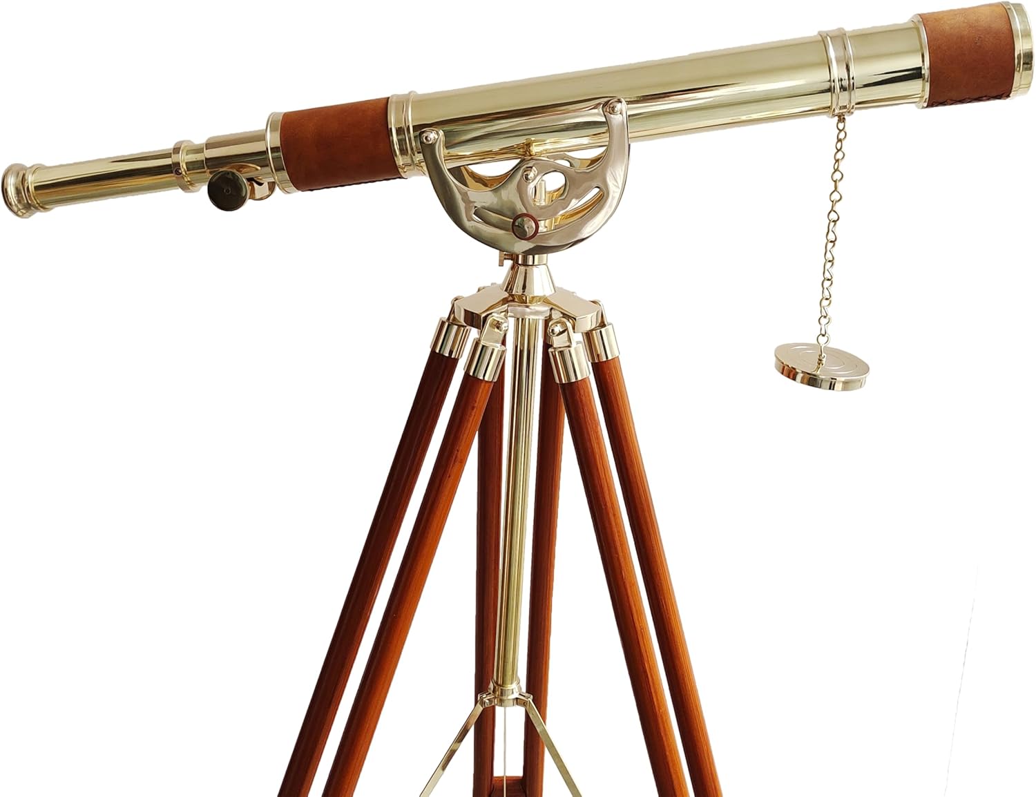 Brass, Leather & Wood Floor Standing Telescope 60" with Wooden Tripod view 8