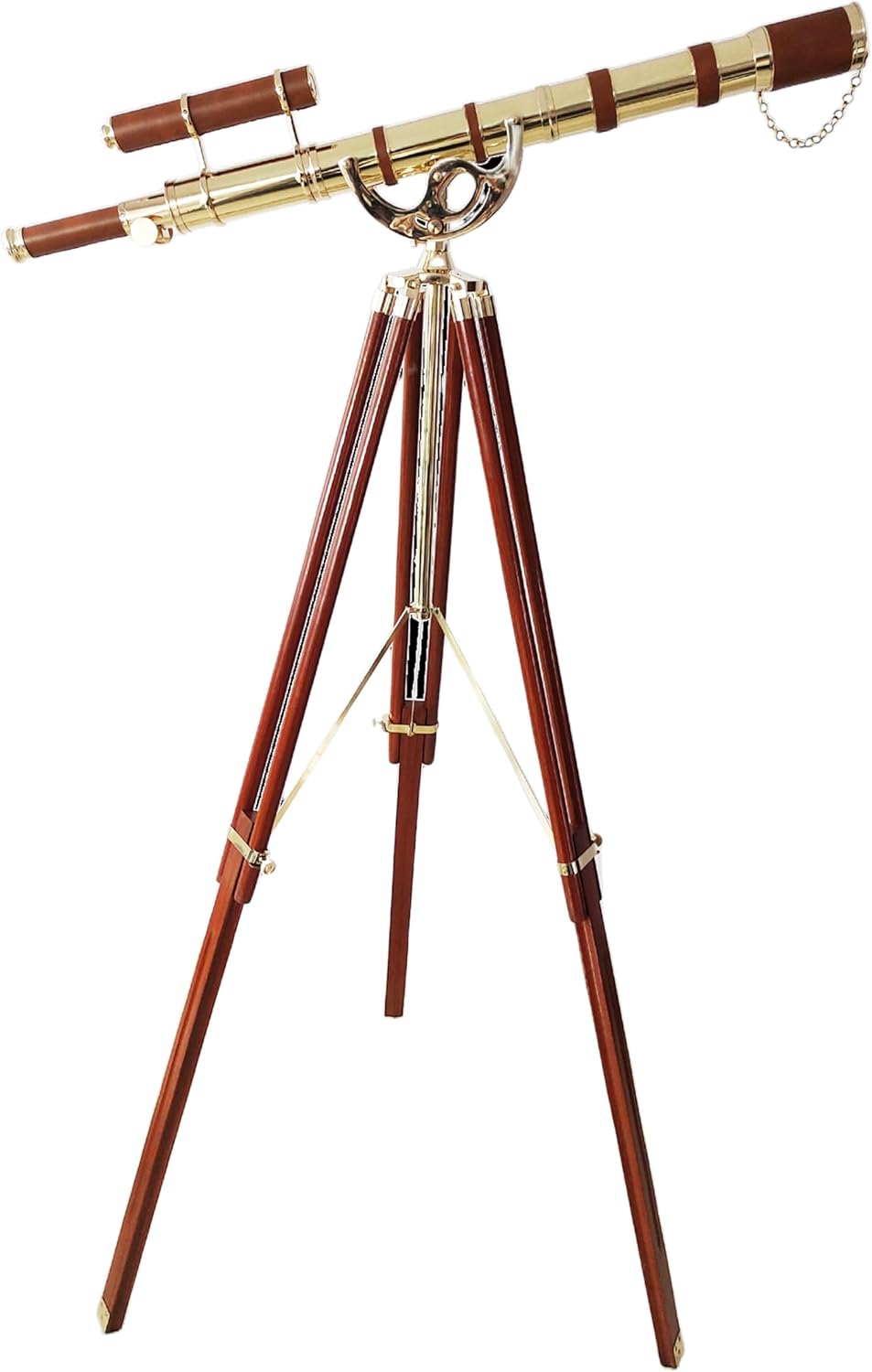 Double Barrel Brass & Leather Floor Standing Telescope 64" with Wooden Tripod view 7