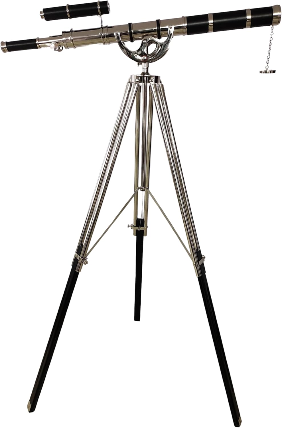 Double Barrel Chrome Finish Brass & Chrome Floor Standing Telescope 65" with Black Wooden Tripod view 9