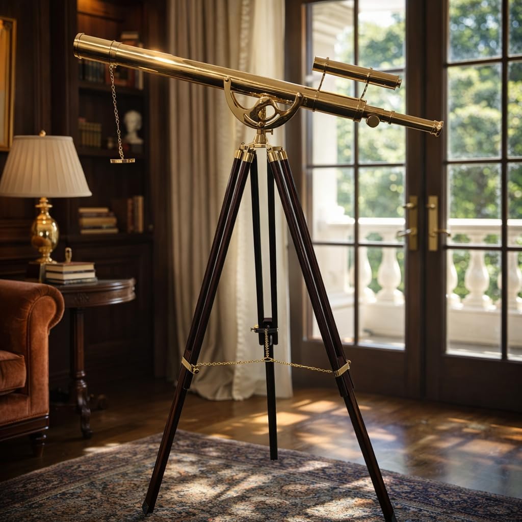Double Barrel Brass Floor Standing Telescope 63" with No Case view 2