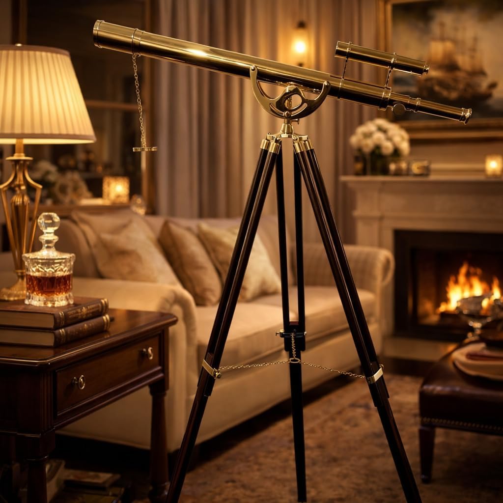 Double Barrel Brass Floor Standing Telescope 63" with No Case view 5