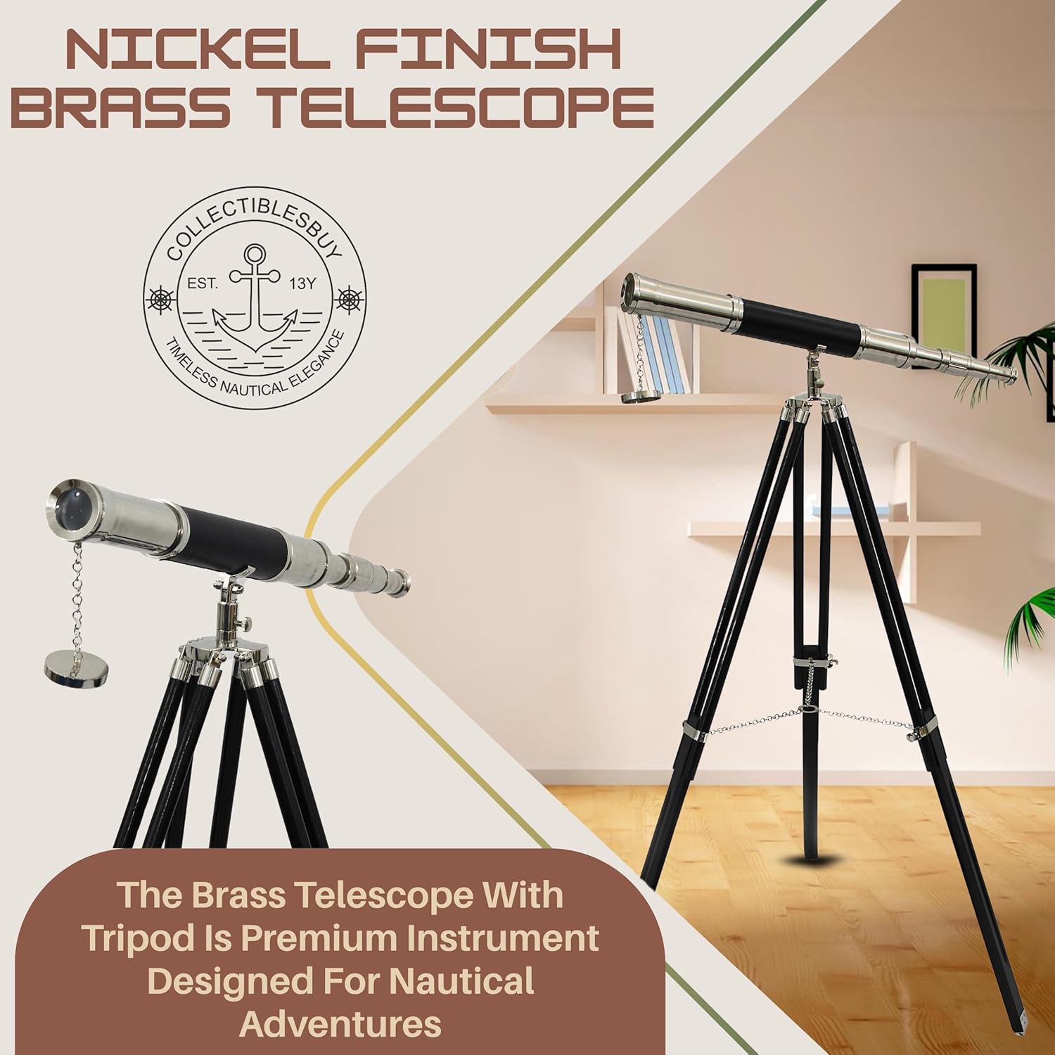 Brass Floor Standing Telescope 47" with Wooden Tripod view 5