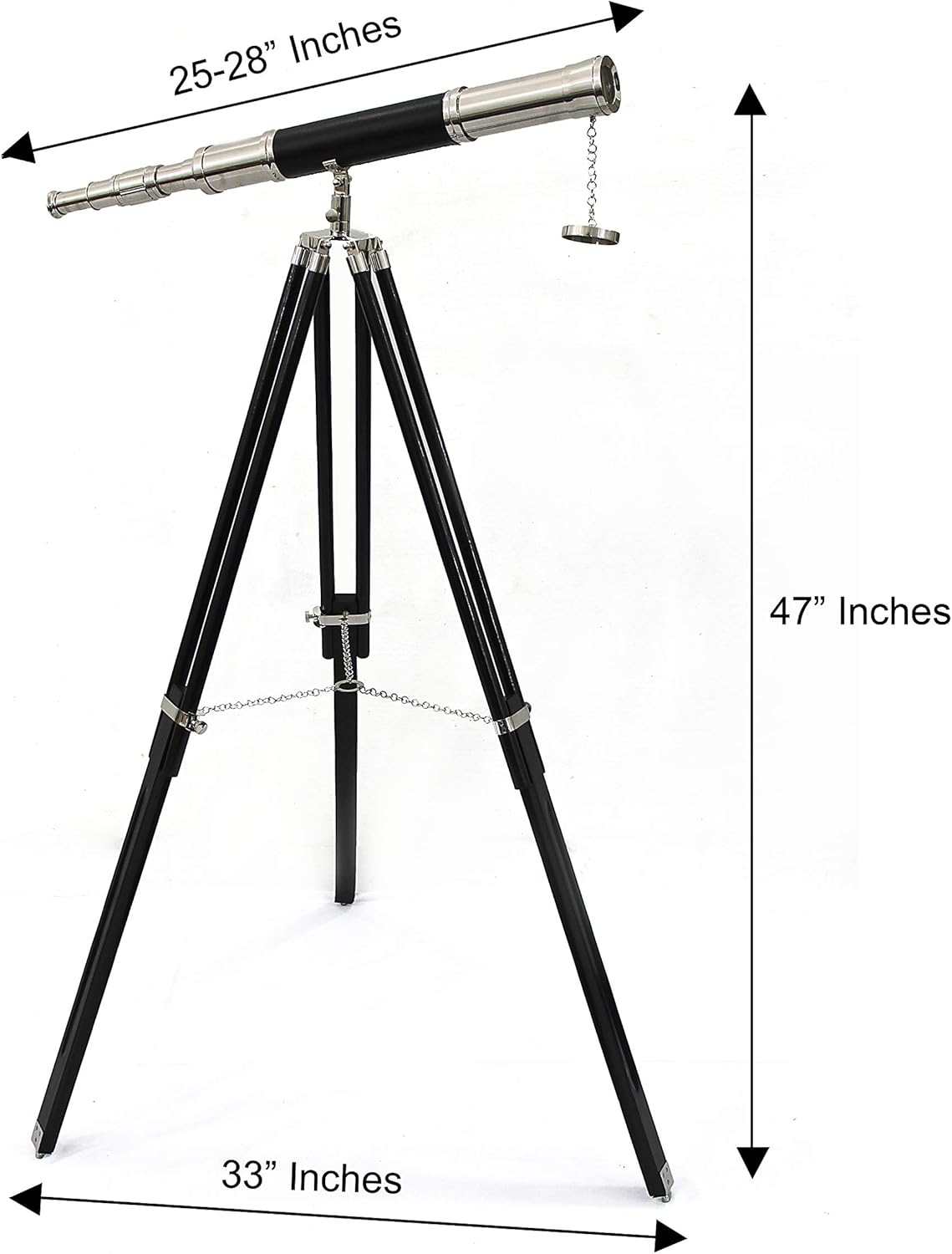 Brass Floor Standing Telescope 47" with Black Wooden Tripod view 3