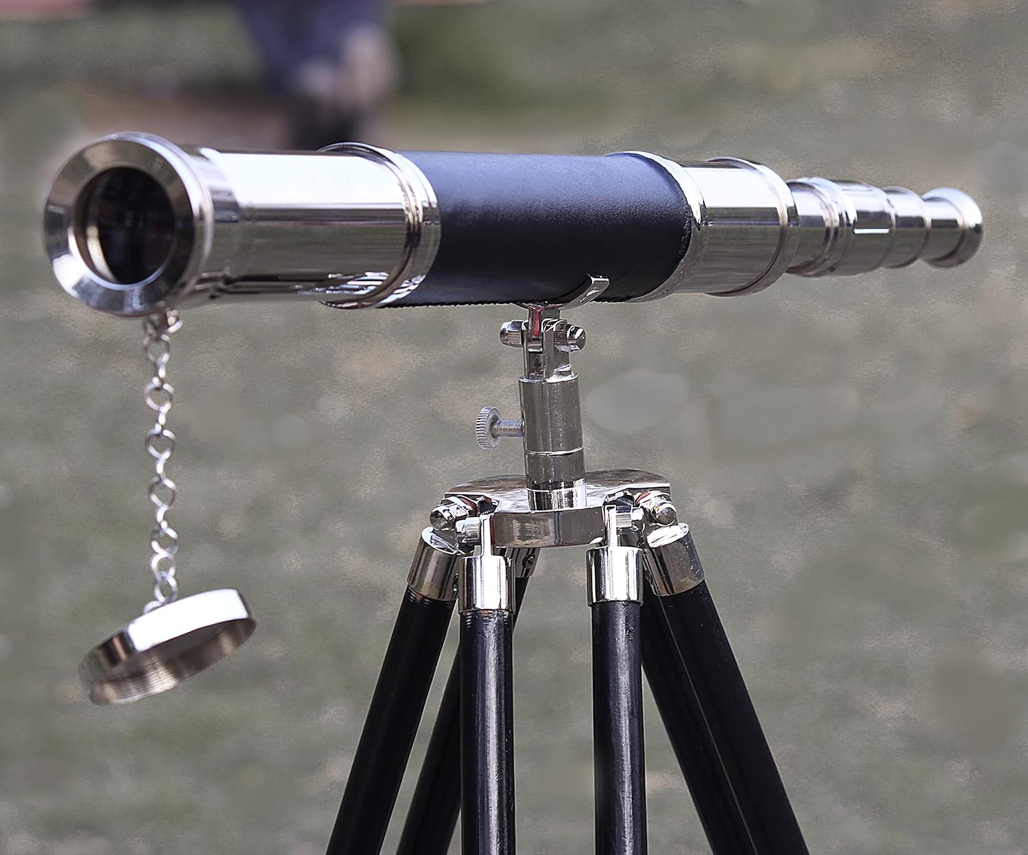 Brass Floor Standing Telescope 47" with Black Wooden Tripod view 4