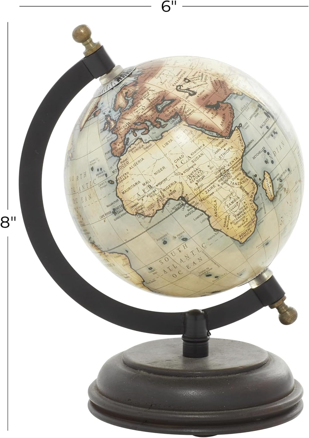 Decorative Desk Globe with Black Antique Brass Ring and Black Wooden Base view 3