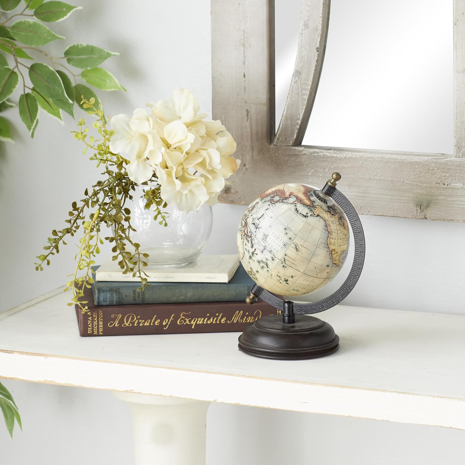 Decorative Desk Globe with Black Antique Brass Ring and Black Wooden Base view 6