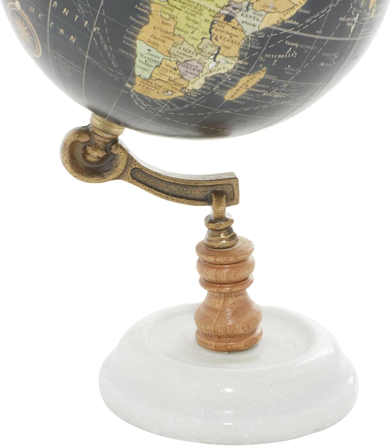 Desk Globe with Dark Map on Marble Base with Wooden and Brass Support view 5