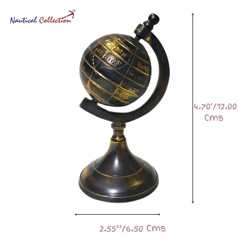 Small Brass Desk Globe with Dark Antique Finish view 3