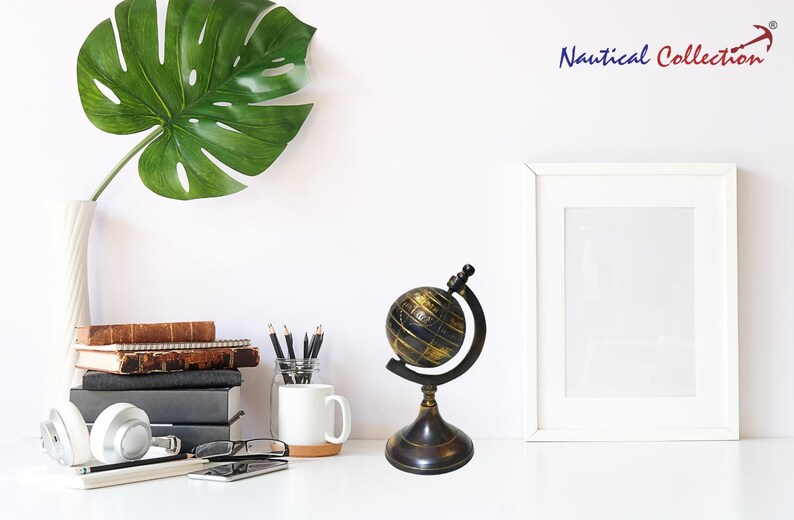 Small Brass Desk Globe with Dark Antique Finish view 4