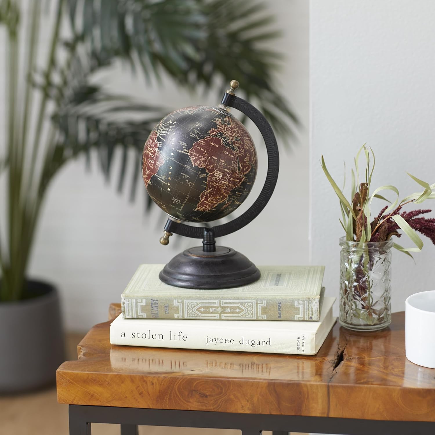 Vintage Desk Globe with Black and Dark Brown Map on All-Black Metal Base view 6