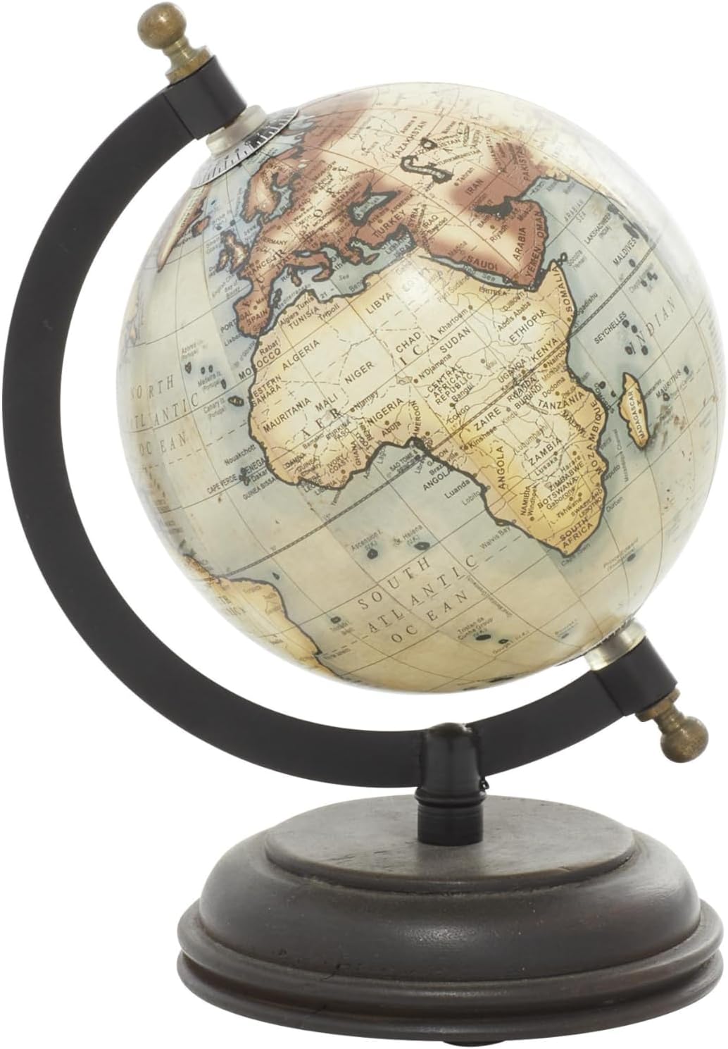 Vintage Desk Globe with Black and Dark Brown Map on All-Black Metal Base view 8
