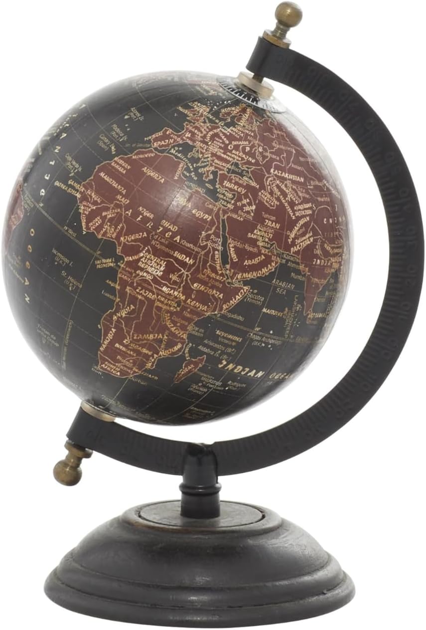 Vintage Desk Globe with Black and Dark Brown Map on All-Black Metal Base view 9