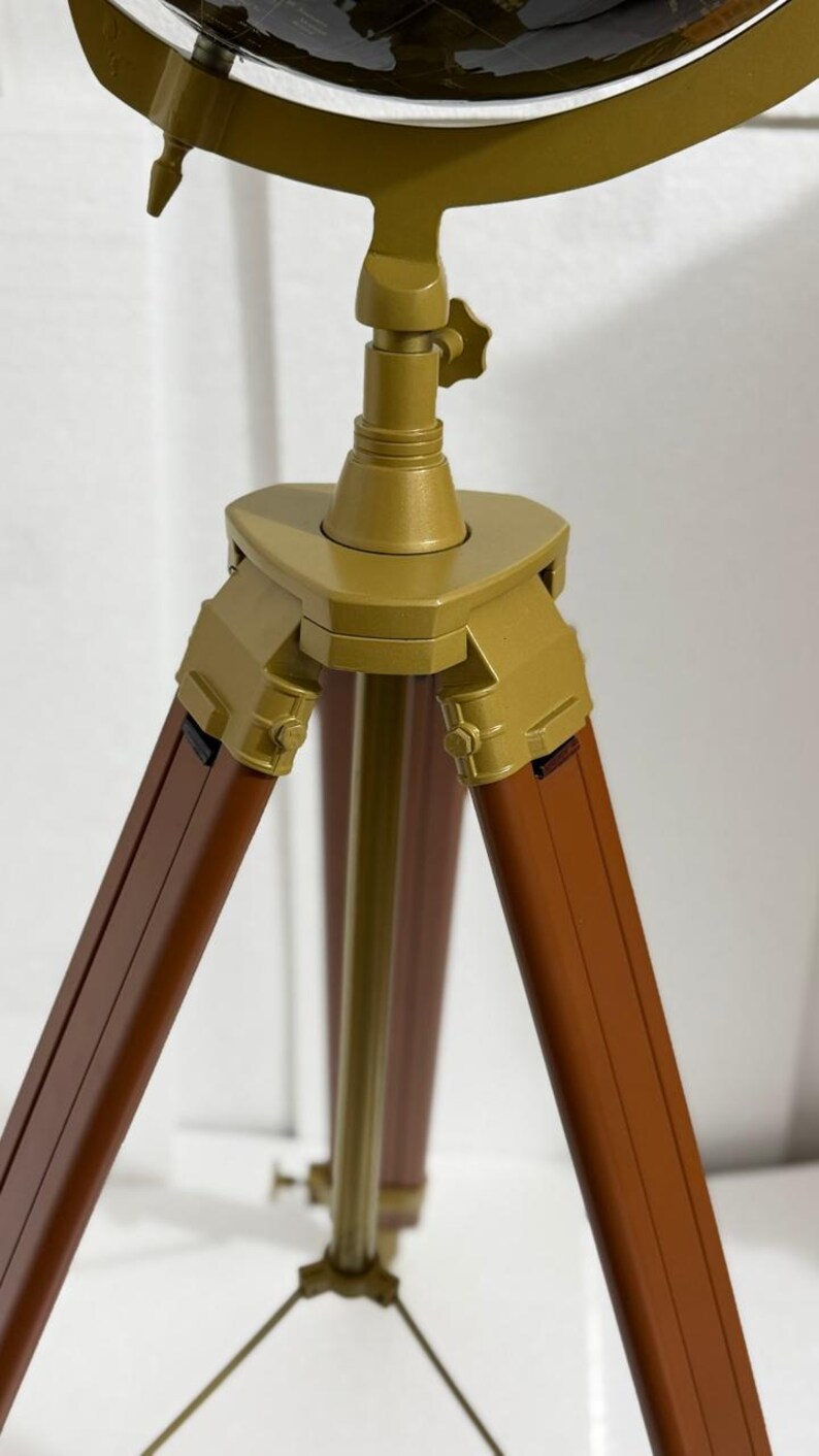 Large Dark Globe on Wooden Tripod Stand with Brass Ring, Alternate Stand Colour view 11