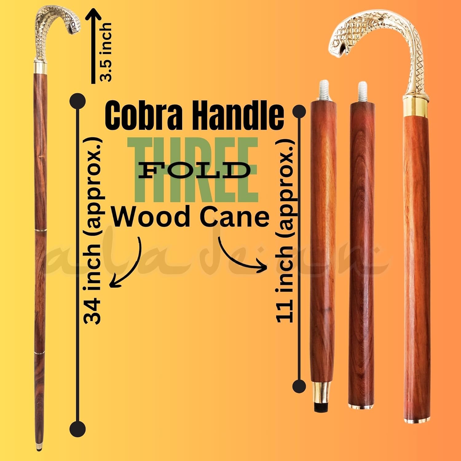 Polished Brass Cobra Handle Rosewood Walking Stick view 3